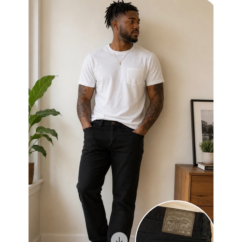 Levis 511 Slim Fit Black Denim Jeans Mens W34 L36 04511-4406